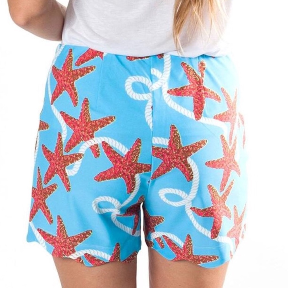 <LAST>Starfish Print Scallop Beach Shorts - Picture 2 of 5